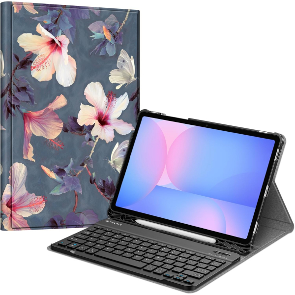 Fintie Samsung Galaxy Tab S10 FE Klavyeli Klf-Blooming Hibiscum
