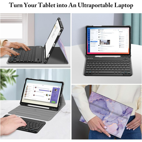 Fintie Samsung Galaxy Tab S10 FE Klavyeli Klf-Lilac Marble 
