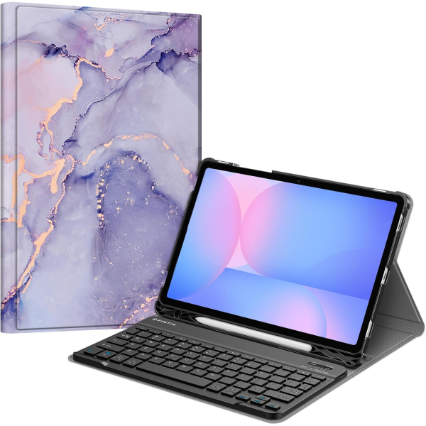 Fintie Samsung Galaxy Tab S10 FE Klavyeli Klf-Lilac Marble 