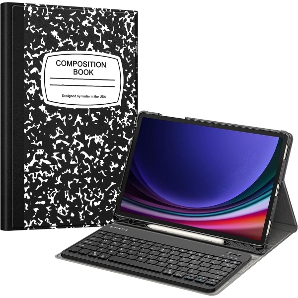 Fintie Samsung Galaxy Tab S9/S10 Plus Klavyeli Klf -Composition Book Black