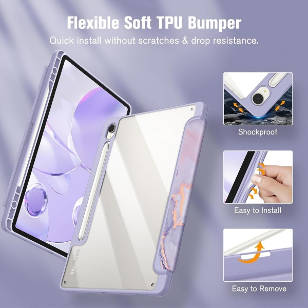 Fintie Samsung Galaxy Tab S9/ FE effaf Klf-Lilac Marble