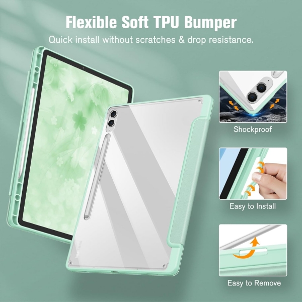 Fintie Samsung Galaxy Tab S9 FE Plus effaf Klf-Green