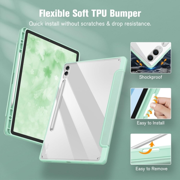 Fintie Samsung Galaxy Tab S10/S9 FE Plus effaf Klf-Green