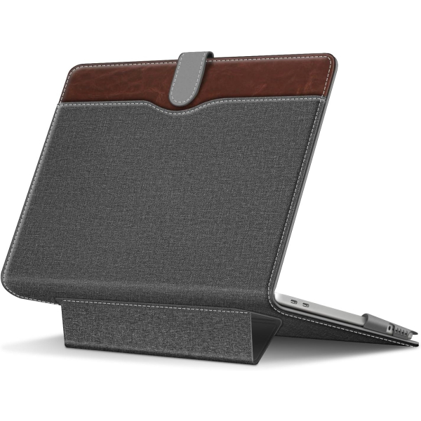 Fintie Standl� Deri MacBook Neo Laptop K�l�f�-Gray/Brown