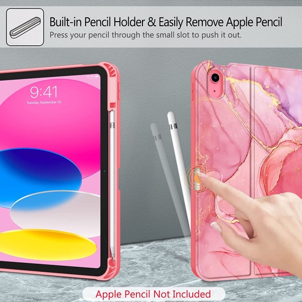 Fintie iPad 10.Nesil Uyumlu Bluetooth Klavyeli Klf(10.9 in)(2022)-Marble Pink