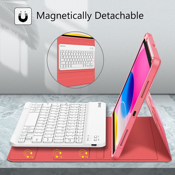 Fintie iPad 10.Nesil Uyumlu Bluetooth Klavyeli Klf(10.9 in)(2022)-Marble Pink