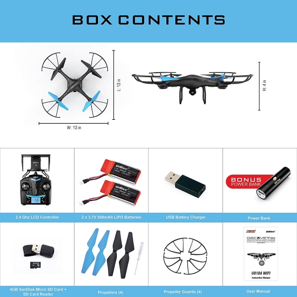 Force1 U45W Blue Jay WiFi FPV Quadcopter Hava Arac/Drone (HD Kamera)