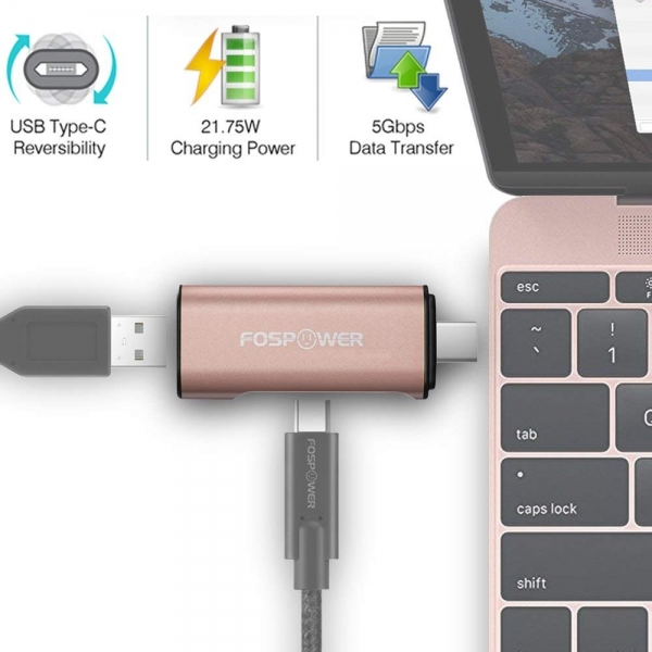 FosPower USB Type C to USB 3.0 / Type C arj Adaptr (Copper)