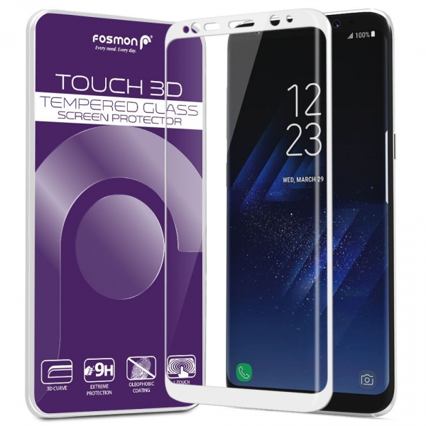 Fosmon Galaxy S8 Temperli Cam Ekran Koruyucu-White