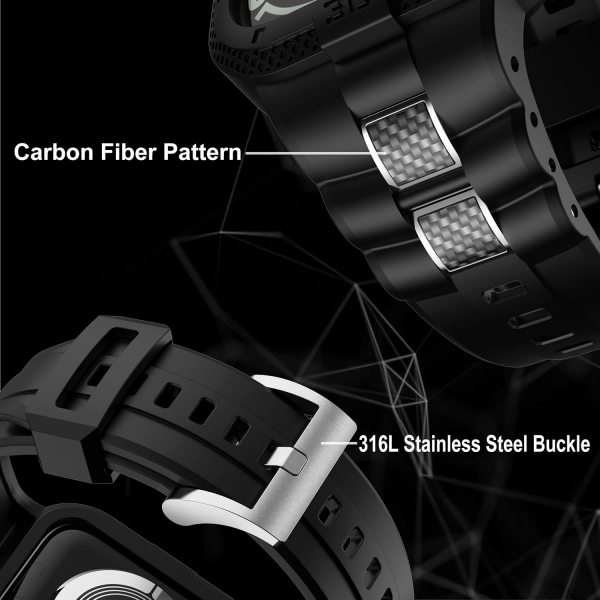 GELISHI Apple Watch 7 Koruyucu K�l�f (45mm)-Carbon Fiber/Black