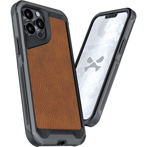 Ghostek Atomic Slim Serisi iPhone 13 Pro Max Kılıf (MIL-STD-810G)-Leather Graphite