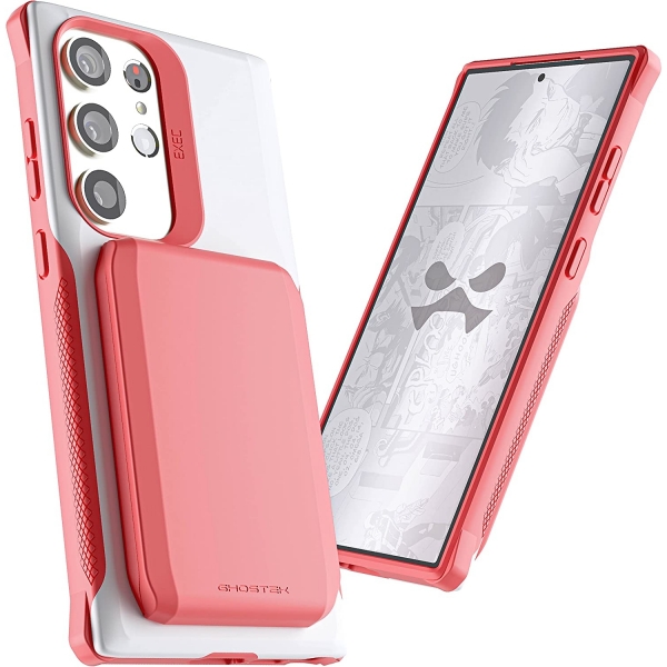 Ghostek EXEC Serisi Galaxy S23 Ultra Manyetik Czdan Klf (MIL-STD-810G)-Pink