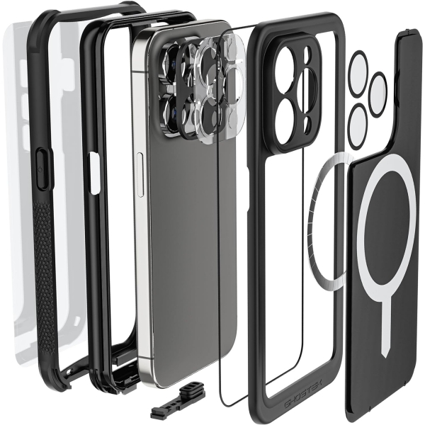 Ghostek Nautical Apple Serisi iPhone 15 Pro Su Geirmez Klf (MIL-STD-810G)-Black