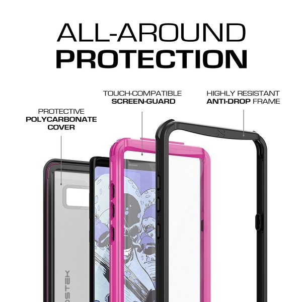 Ghostek Samsung Galaxy Note 8 Nautical Serisi Su Geirmez Klf (MIL-STD-810G)-Pink