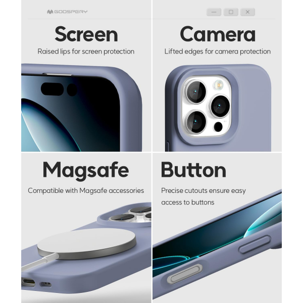 Goospery Apple iPhone 16 Pro Liquid Klf-Lavender Gray