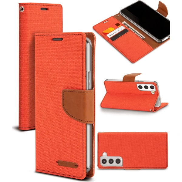 Goospery Canvas Serisi Czdan Samsung Galaxy S22 Klf-Orange