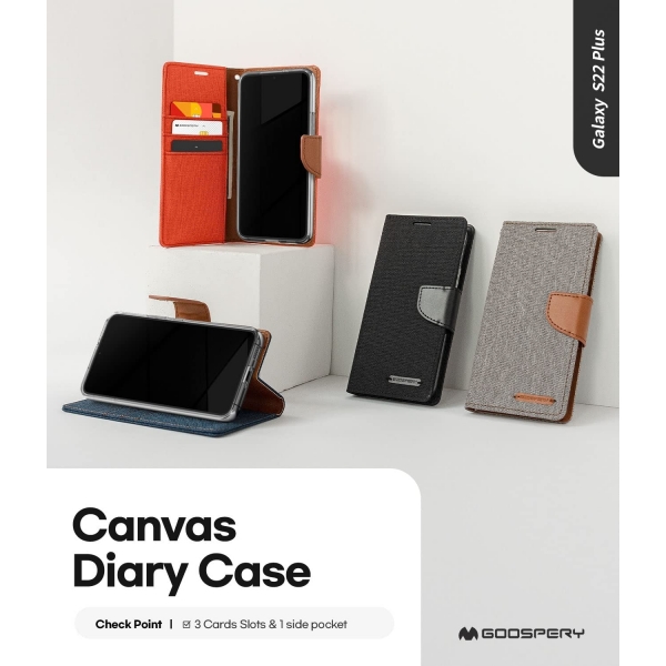 Goospery Canvas Serisi Czdan Samsung Galaxy S22 Plus Klf-Orange