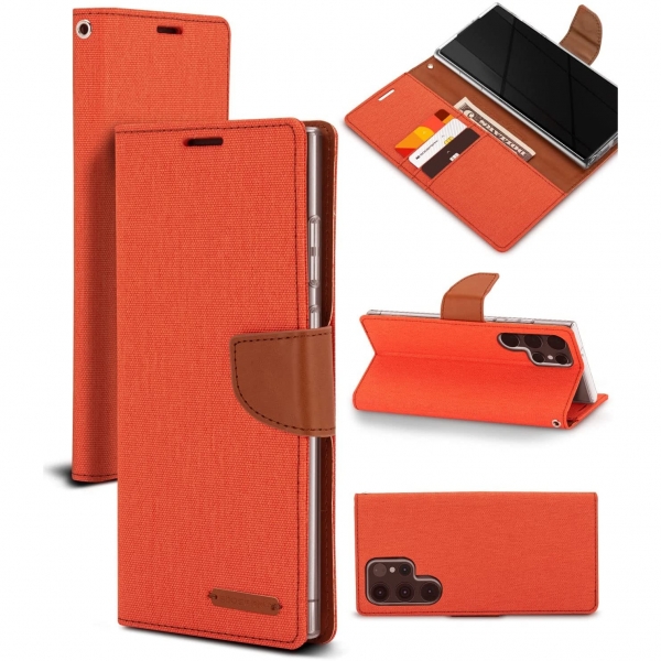 Goospery Canvas Serisi Czdan Samsung Galaxy S22 Ultra Klf-Orange