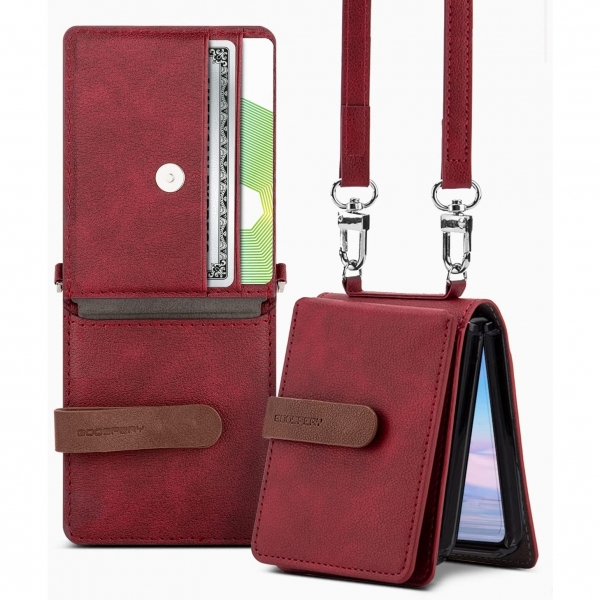 Goospery Deri Galaxy Z Flip 4 Czdan Klf-Burgundy