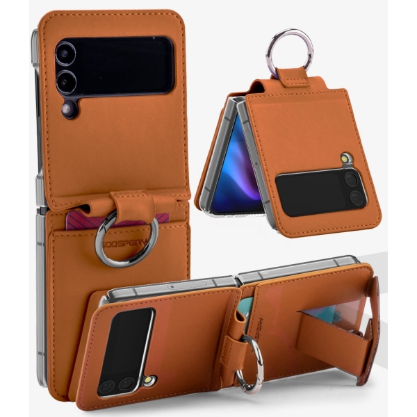 Goospery EZ Mount Serisi Galaxy Z Flip 4 Czdan Klf-Brown