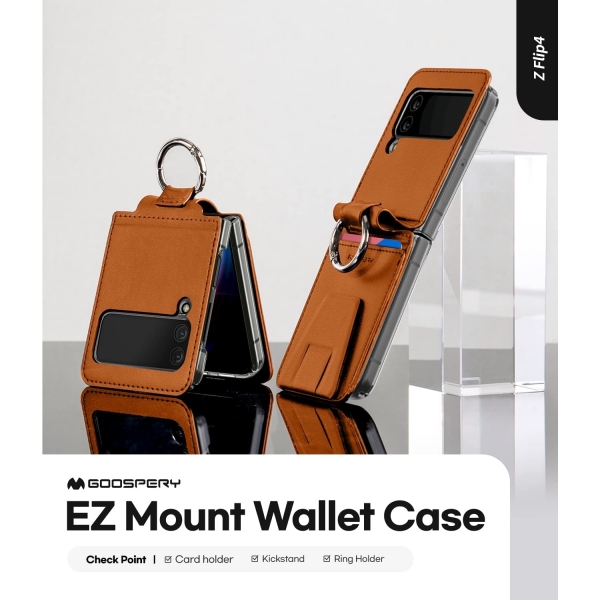 Goospery EZ Mount Serisi Galaxy Z Flip 4 Czdan Klf-Brown