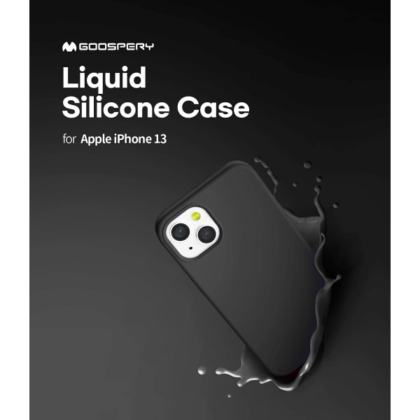 Goospery Liquid Silicone iPhone 13 Darbeye Dayankl Klf-Black