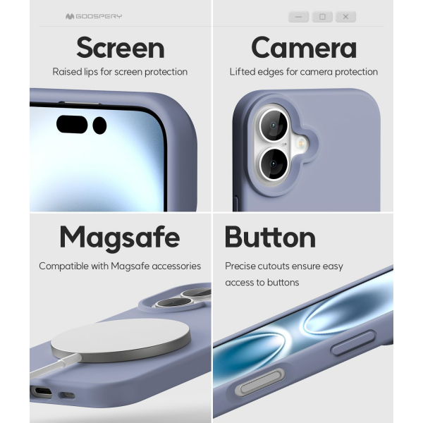 Goospery Apple iPhone 16 Liquid Klf-Lavender Gray