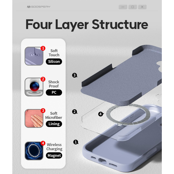 Goospery Apple iPhone 16 Liquid Klf-Lavender Gray