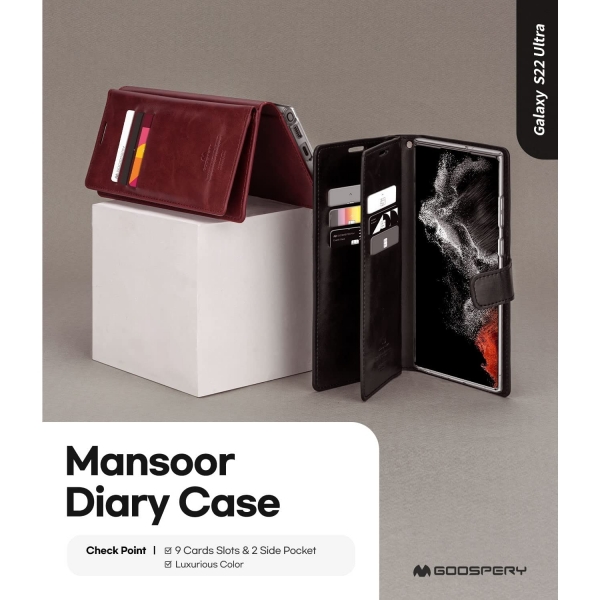 Goospery Mansoor Serisi Czdan Samsung Galaxy S22 Ultra Klf-Black