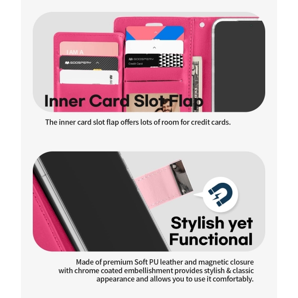 Goospery Rich Serisi Czdan Samsung Galaxy S22 Plus Klf-Pink