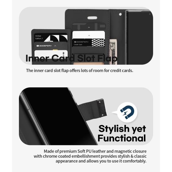 Goospery Rich Serisi Czdan Samsung Galaxy S22 Ultra Klf-Black
