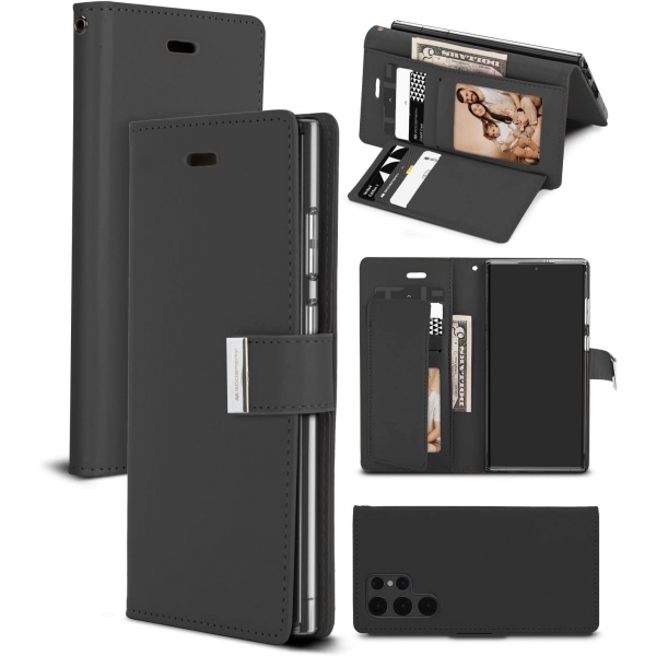 Goospery Rich Serisi Czdan Samsung Galaxy S22 Ultra Klf-Black