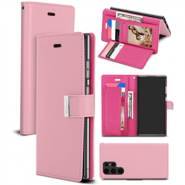 Goospery Rich Serisi Czdan Samsung Galaxy S22 Ultra Klf-Pink