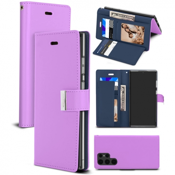 Goospery Rich Serisi Czdan Samsung Galaxy S22 Ultra Klf-Purple