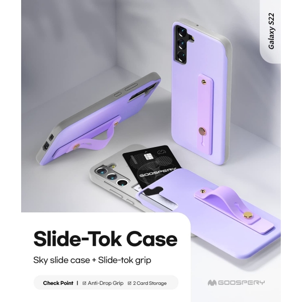 Goospery SlideTok Serisi Czdan Samsung Galaxy S22 Klf-Purple