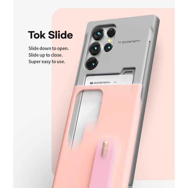 Goospery SlideTok Serisi Czdan Samsung Galaxy S22 Ultra Klf-Pink