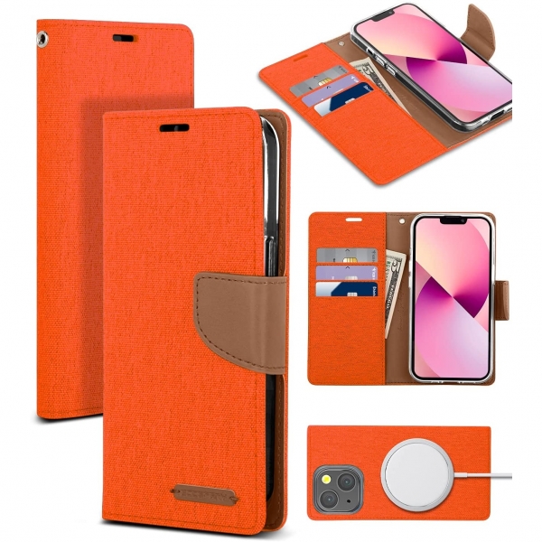 Goospery iPhone 13 Mini Canvas Czdan Klf-Orange