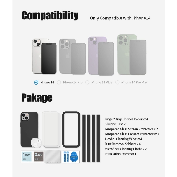 Goospery iPhone 14 Plus 2+2 Paket Ekran ve Kamera Lens Koruyucu-Lavender Grey