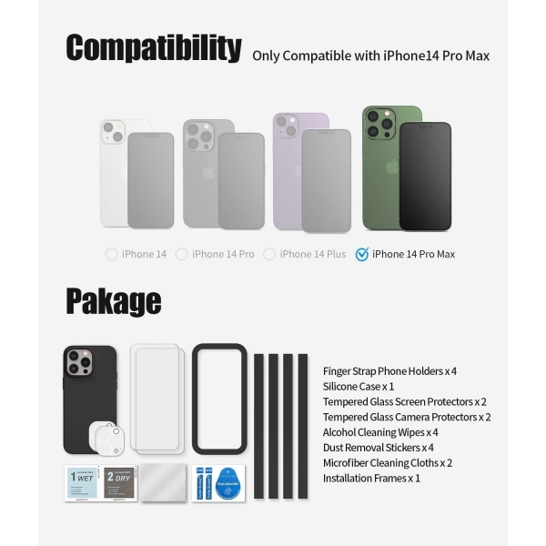 Goospery iPhone 14 Pro Max 2+2 Paket Ekran ve Kamera Lens Koruyucu-Lavender Grey