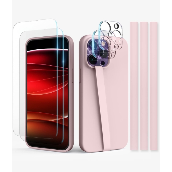 Goospery iPhone 14 Pro Max 2+2 Paket Ekran ve Kamera Lens Koruyucu-Pink Sand