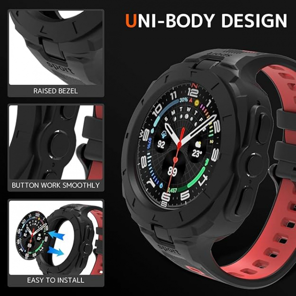 NINKI Galaxy Watch Ultra 47mm Silikon Kay-Black Red