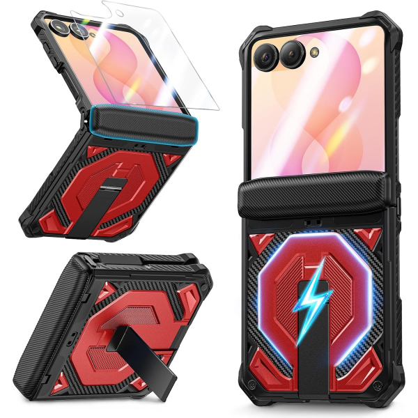 Goton Galaxy Z Flip 8 Standl� Ekran Koruyuculu K�l�f-Red