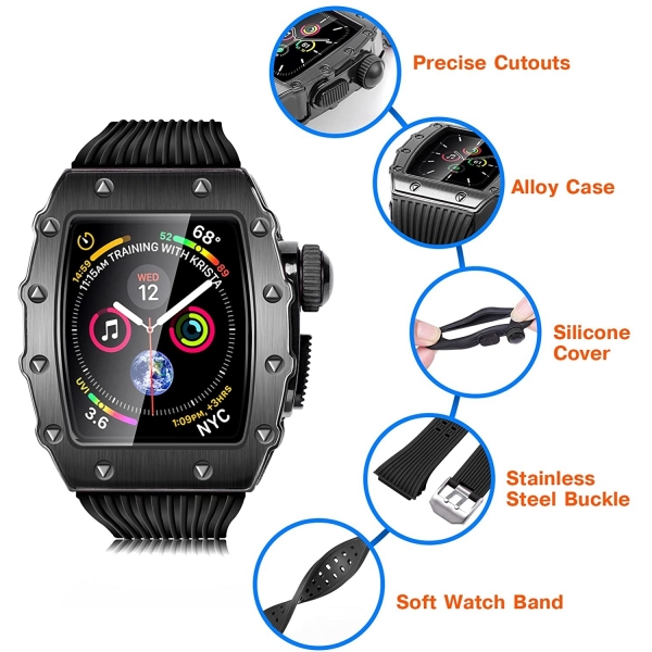 HUALIMEI Apple Watch 6 Silikon Kay (44mm)-Black