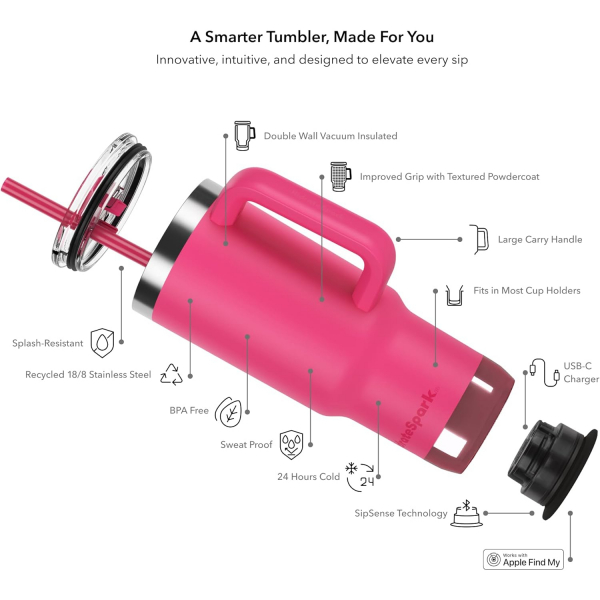 Hidrate Spark PRO 2 Akll Su Bardak iesi (890mL)-Flamingo