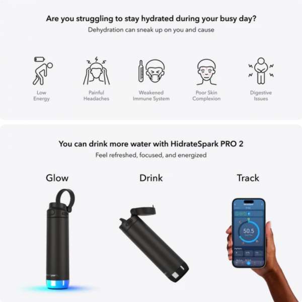 Hidrate Spark PRO 2 Akll Su iesi (600mL)(Chug)-Black