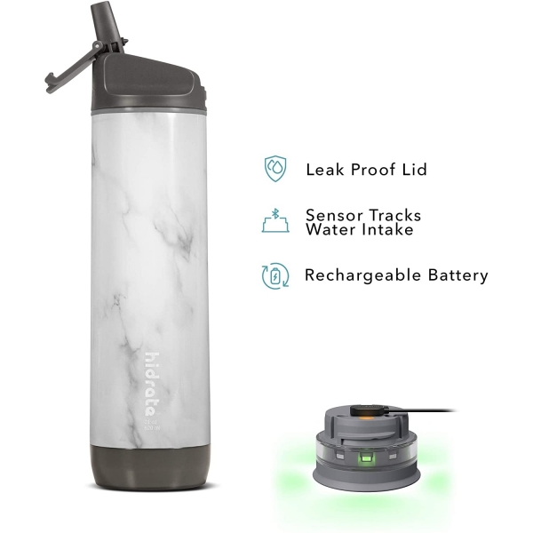 Hidrate Spark Paslanmaz Çelik Pipetli Akıllı Su Şişesi (620 ml)-White Marble