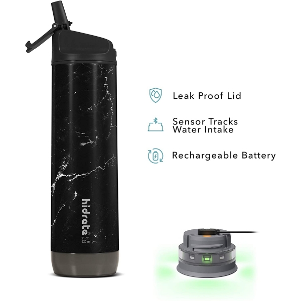 Hidrate Spark Paslanmaz Çelik Pipetli Akıllı Su Şişesi (620 ml)-Black Marble