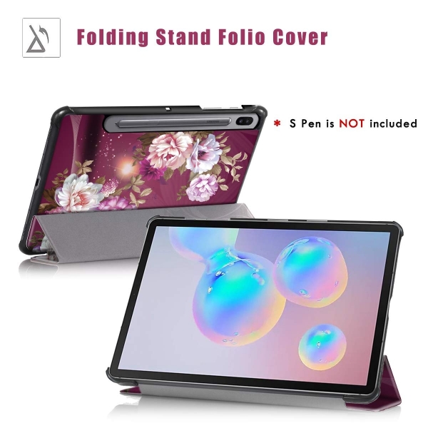 Hocase Samsung Galaxy Tab S6 Klf (10.5 in)-Burgundy Flowers