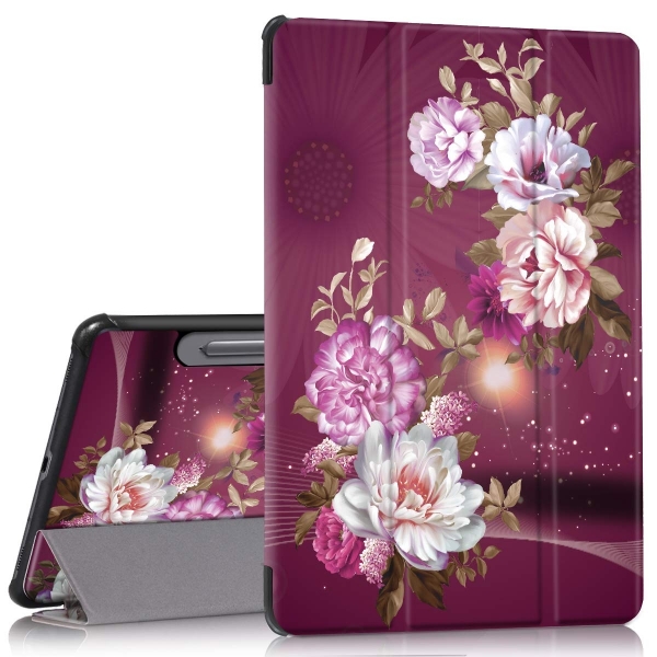 Hocase Samsung Galaxy Tab S6 Klf (10.5 in)-Burgundy Flowers