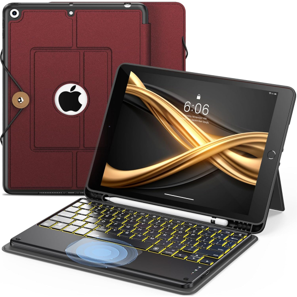 INFILAND iPad 9/8/7.Nesil Tanabilir Klavyeli Klf-Burgundy